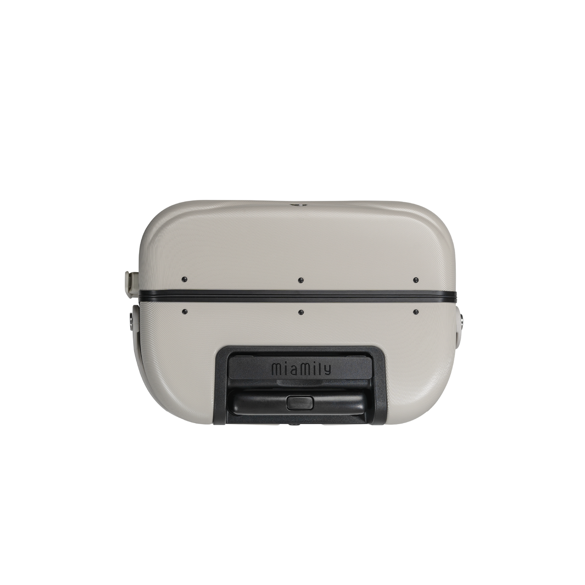 MiaMily Carry On suitcase in Mist Grey with hard shell exterior, four spinner wheels, and telescopic handle for easy travel.
