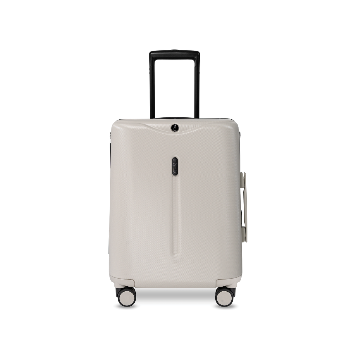 MiaMily Carry On suitcase in Mist Grey with four spinner wheels and telescoping handle, lightweight and durable travel luggage