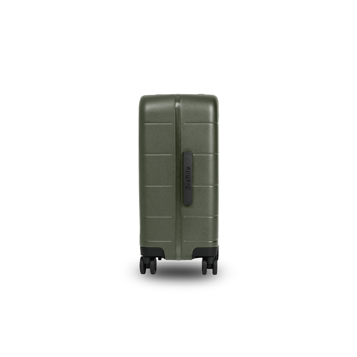 Olive MiaMily Carry On Pro suitcase with sturdy wheels and retractable handle, designed for travel convenience and durability.