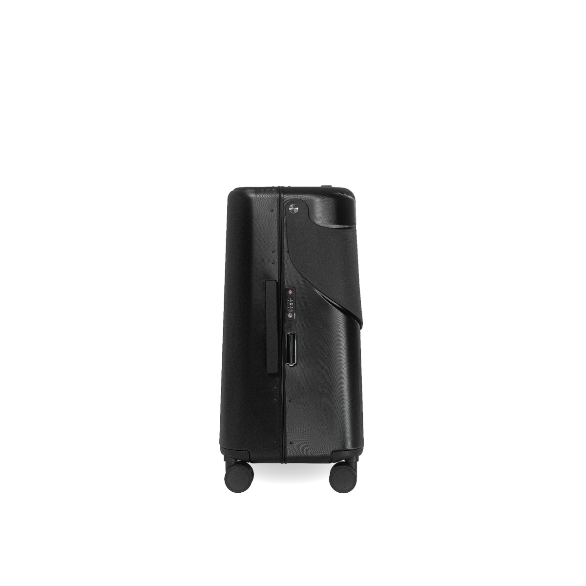 MiaMily Check In suitcase in sleek midnight black with four spinner wheels and durable hard shell exterior for travel durability.