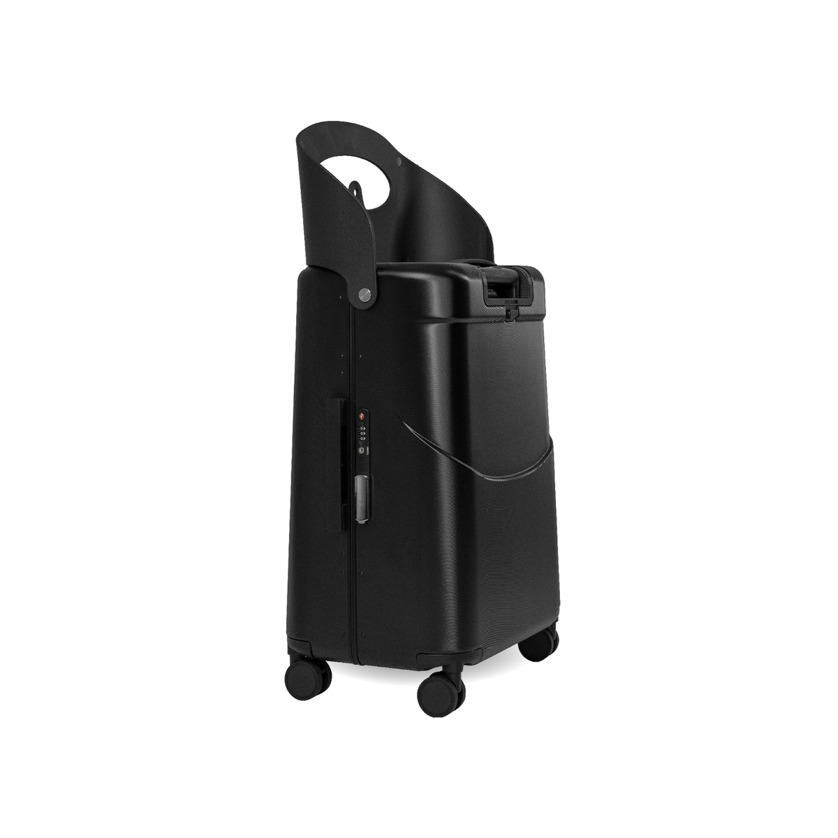 MiaMily Check In suitcase in Midnight Black with smooth hard shell and four spinner wheels for easy travel.